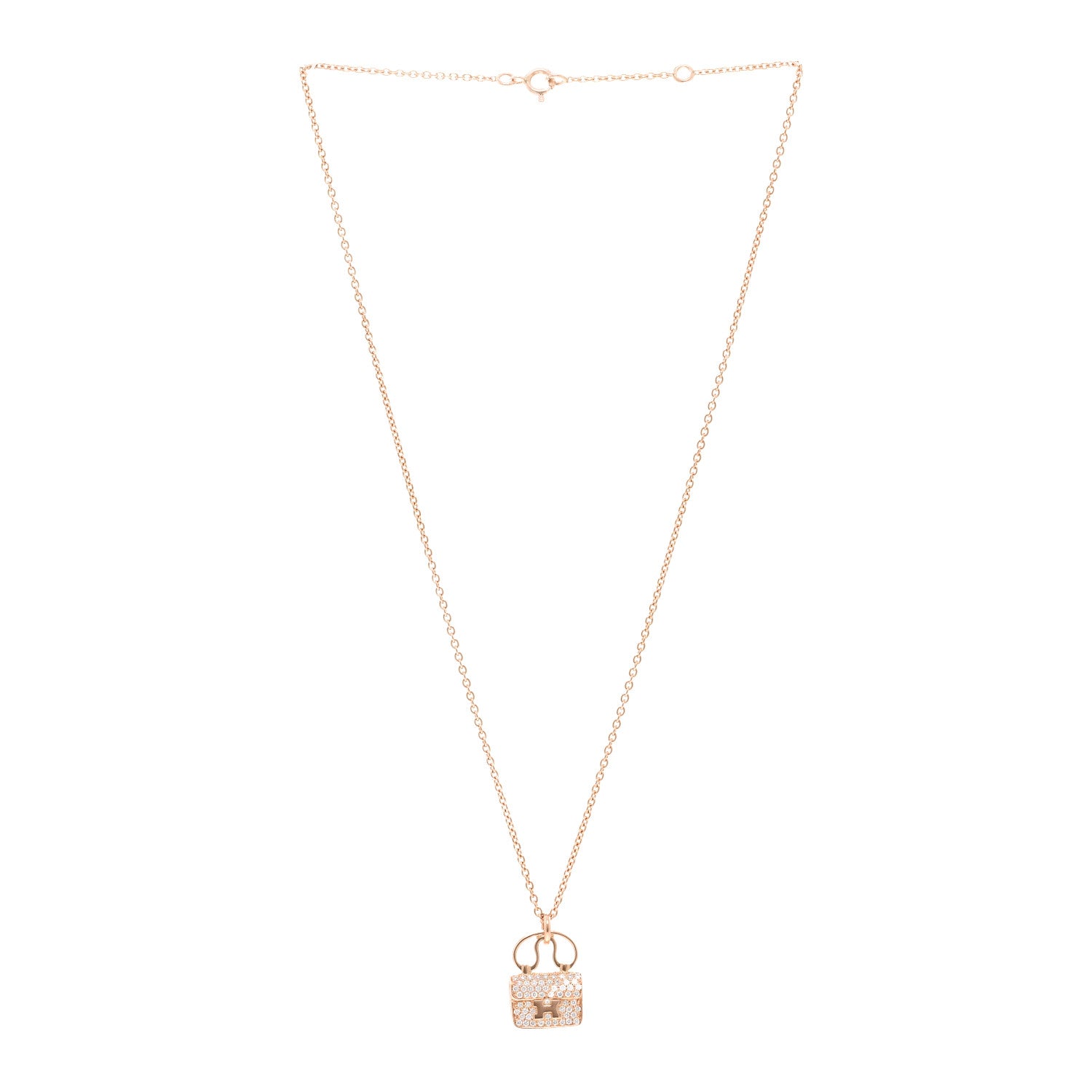 Hermes 18K Rose Gold Diamond Constance Amulette Pendant Necklace 3 of 6