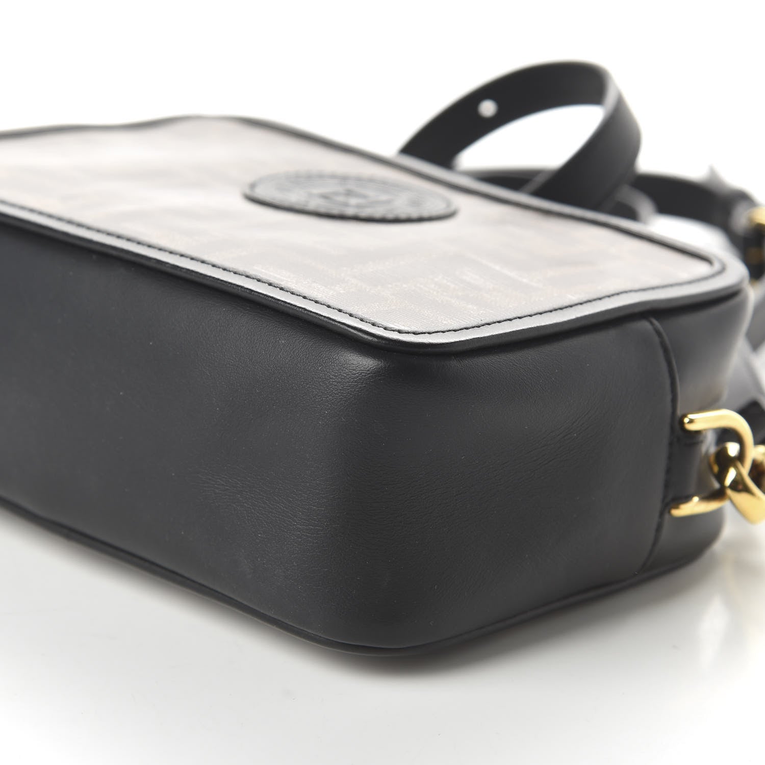 Fendi Glazed Fabric Vitello Century FF 1974 Stamp Patch Mini Camera Case Mogano Panna Black 7 of 10