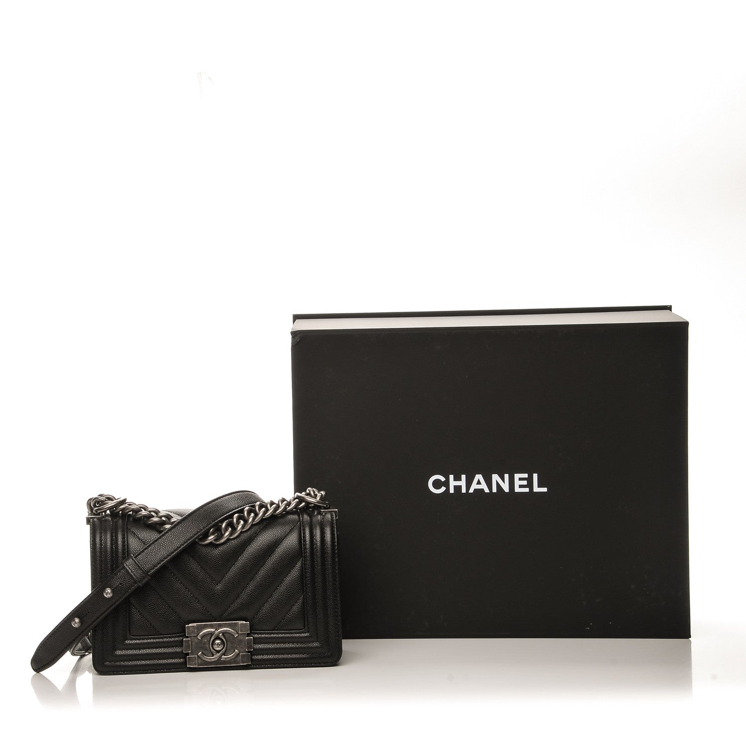 Chanel Caviar Chevron Quilted Small Boy Flap Black 8 of 8
