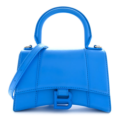 Balenciaga Shiny Box Calfskin Tonal B Hourglass Top Handle Bag XS Screen Blue 1 of 12