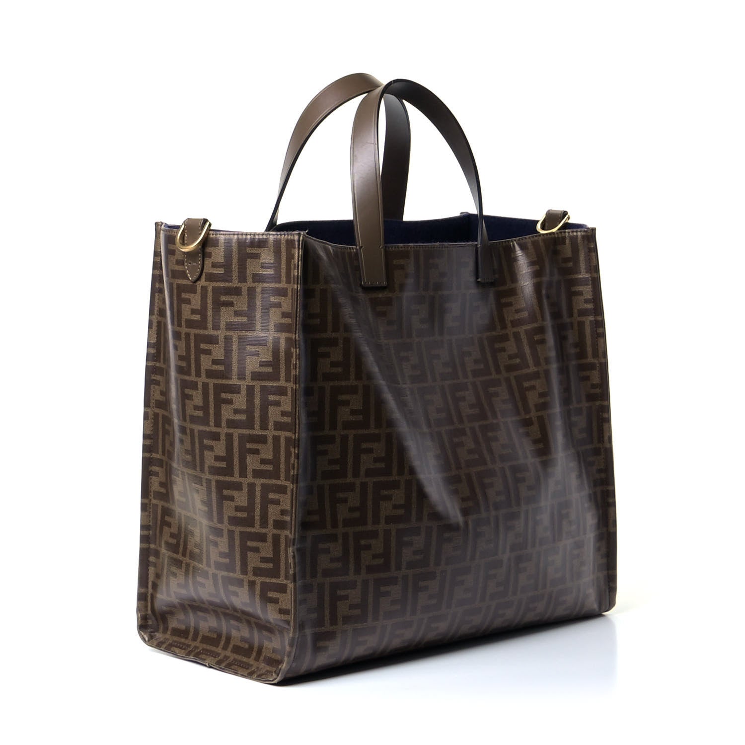 Fendi X FILA Glazed Fabric FF 1974 Mania Shopping Tote Bag Mogano Panna Blueberry 2 of 5