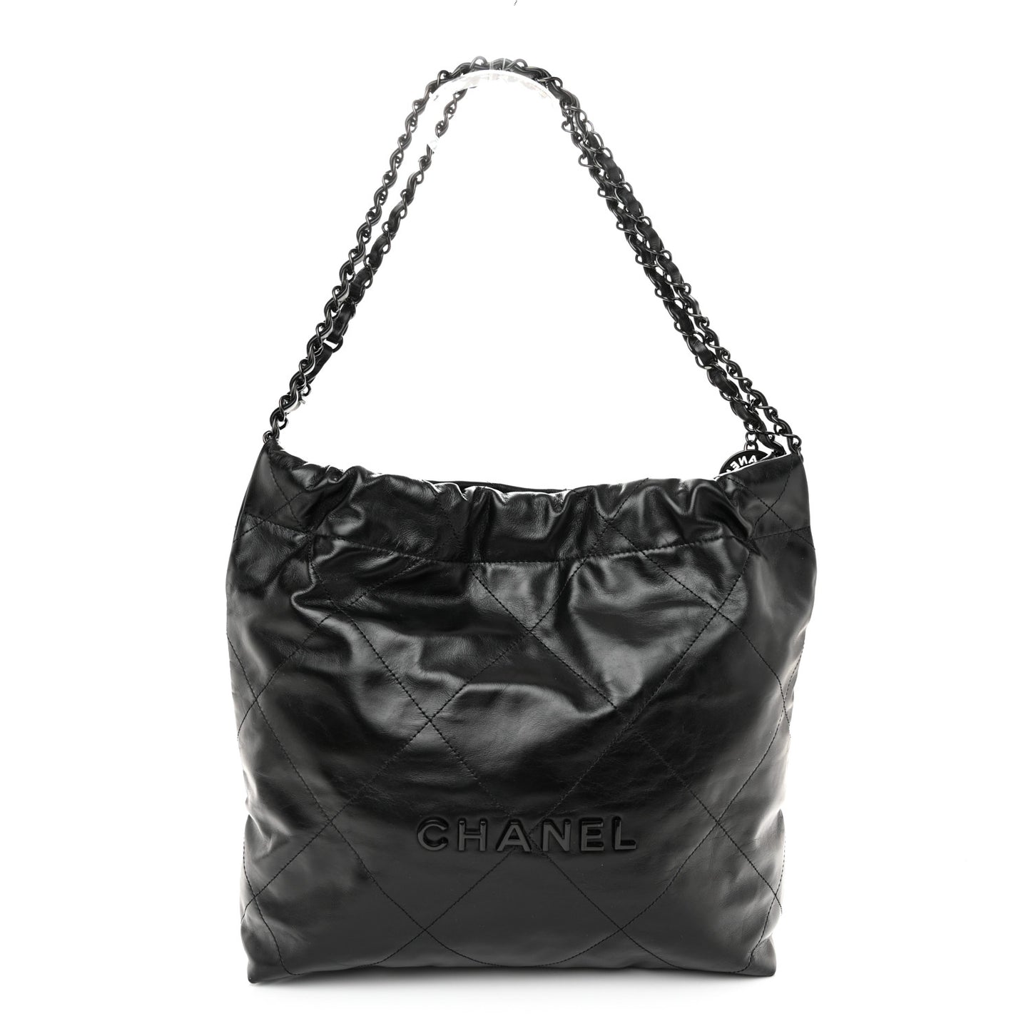 Shiny Calfskin Quilted Small Chanel 22 So Black