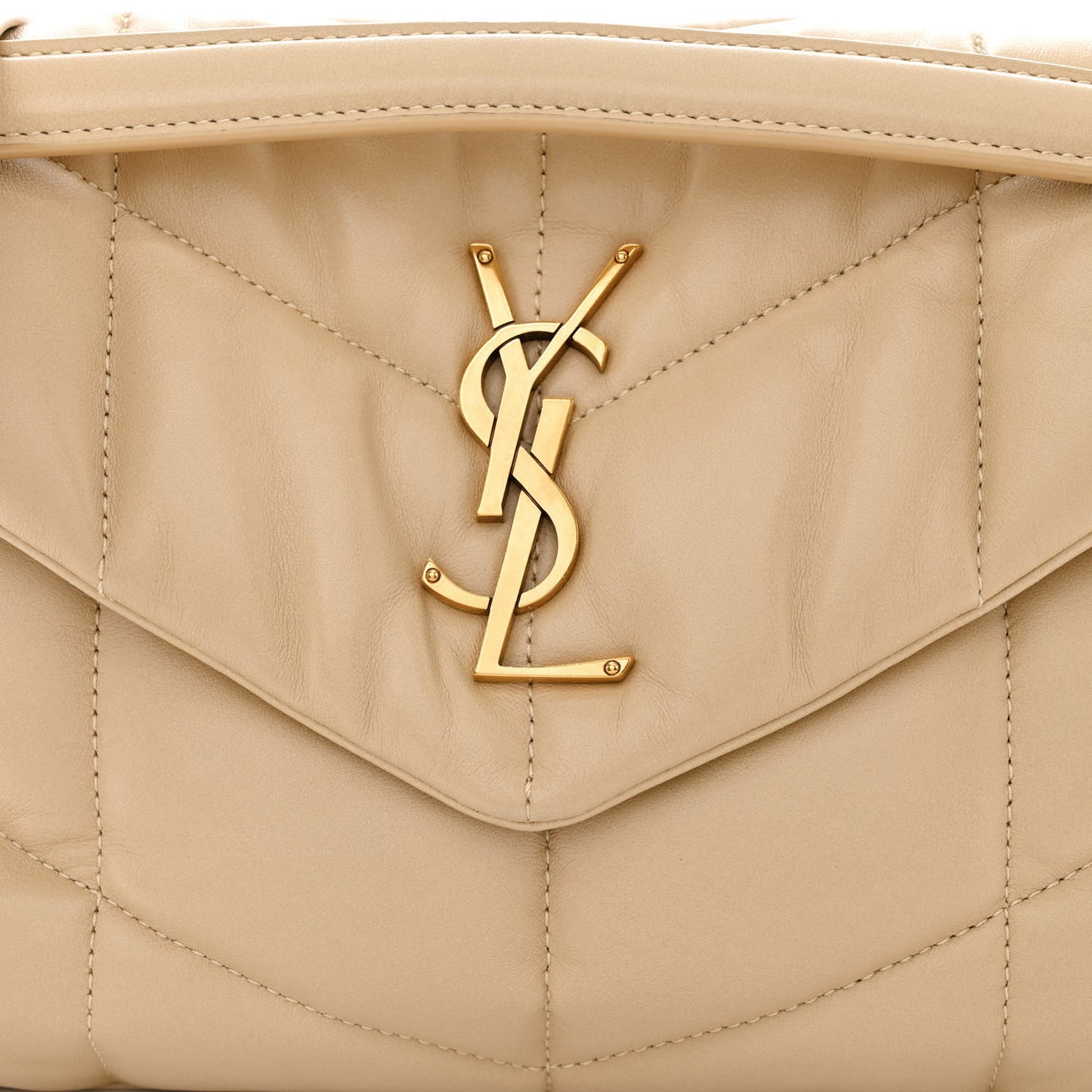 Lambskin Quilted Small Loulou Puffer Monogram Chain Satchel Dark Beige