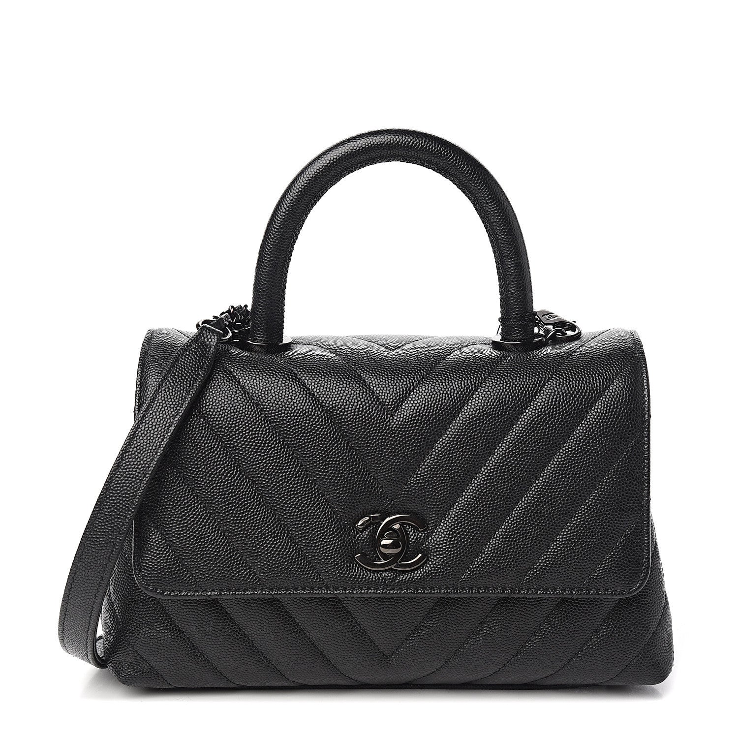 Chanel Caviar Chevron Quilted Mini Coco Handle Flap So Black 1 of 10