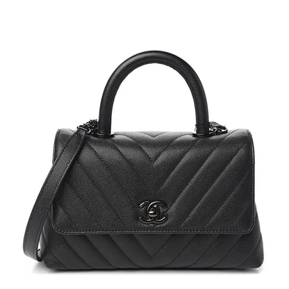Chanel Caviar Chevron Quilted Mini Coco Handle Flap So Black 1 of 10