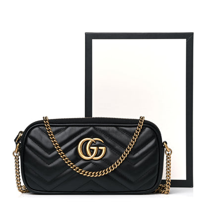 Gucci Calfskin Matelasse Mini GG Marmont Chain Crossbody Bag Black 11 of 11