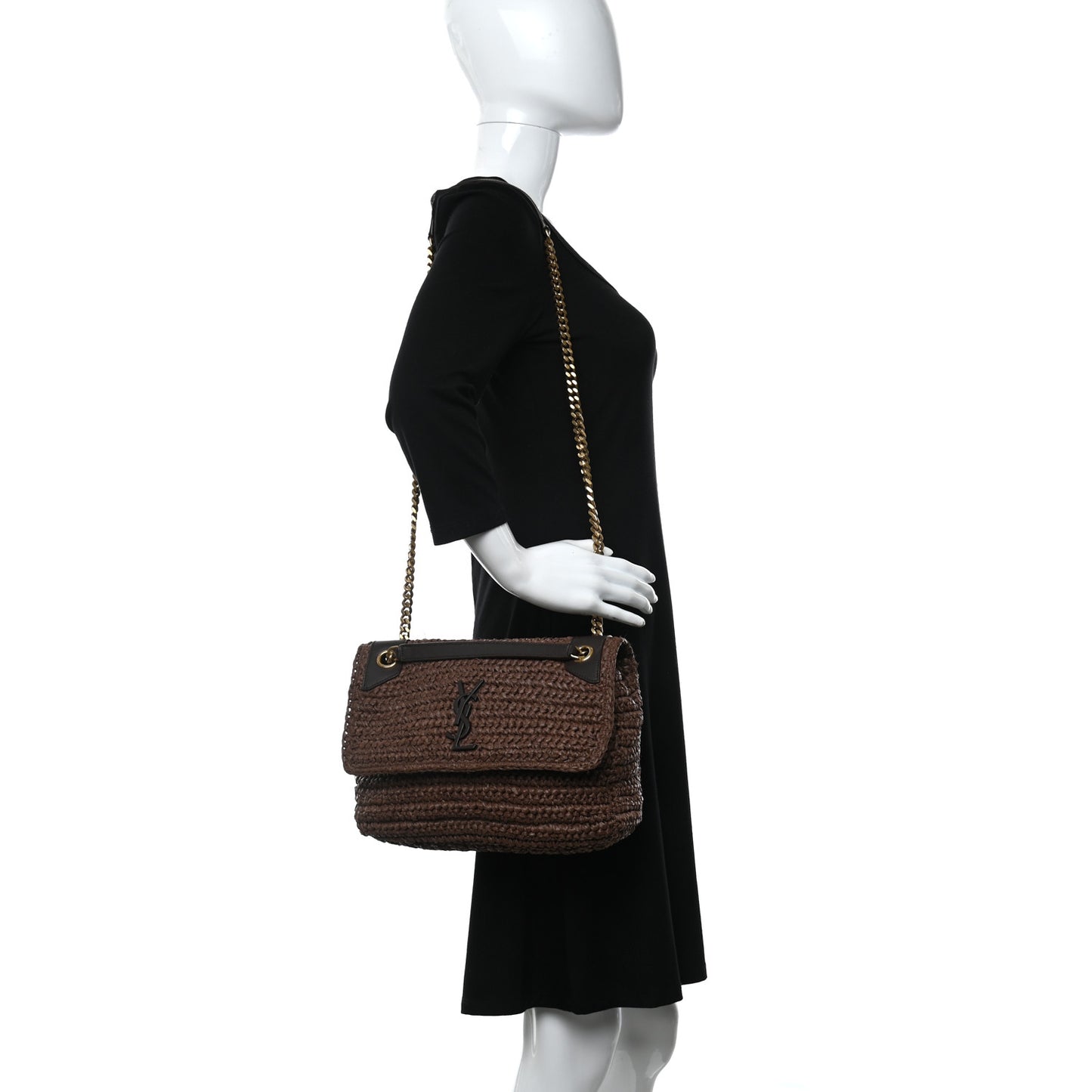 Raffia Calfskin Monogram Medium Niki Chain Satchel New Nut