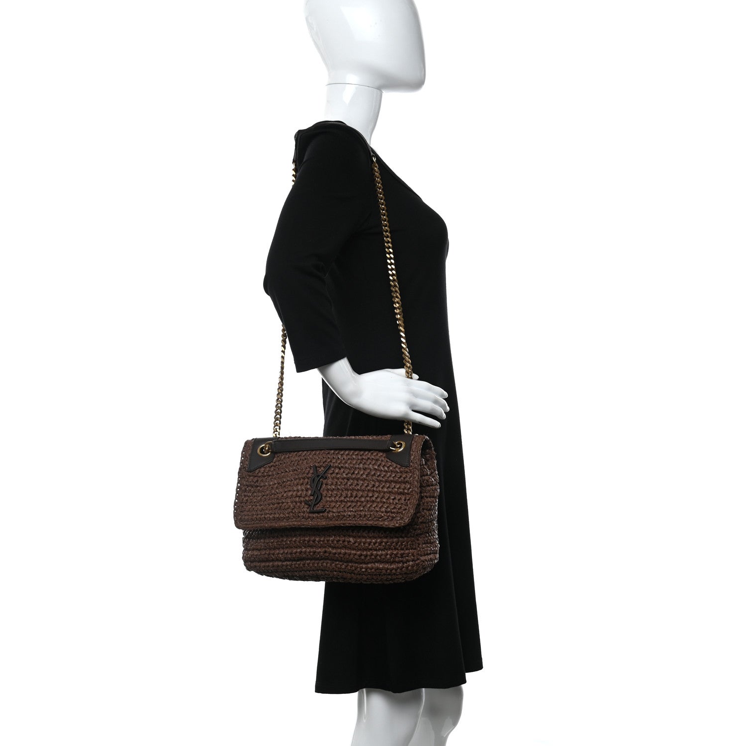 Saint Laurent Raffia Calfskin Monogram Medium Niki Chain Satchel New Nut 2 of 11