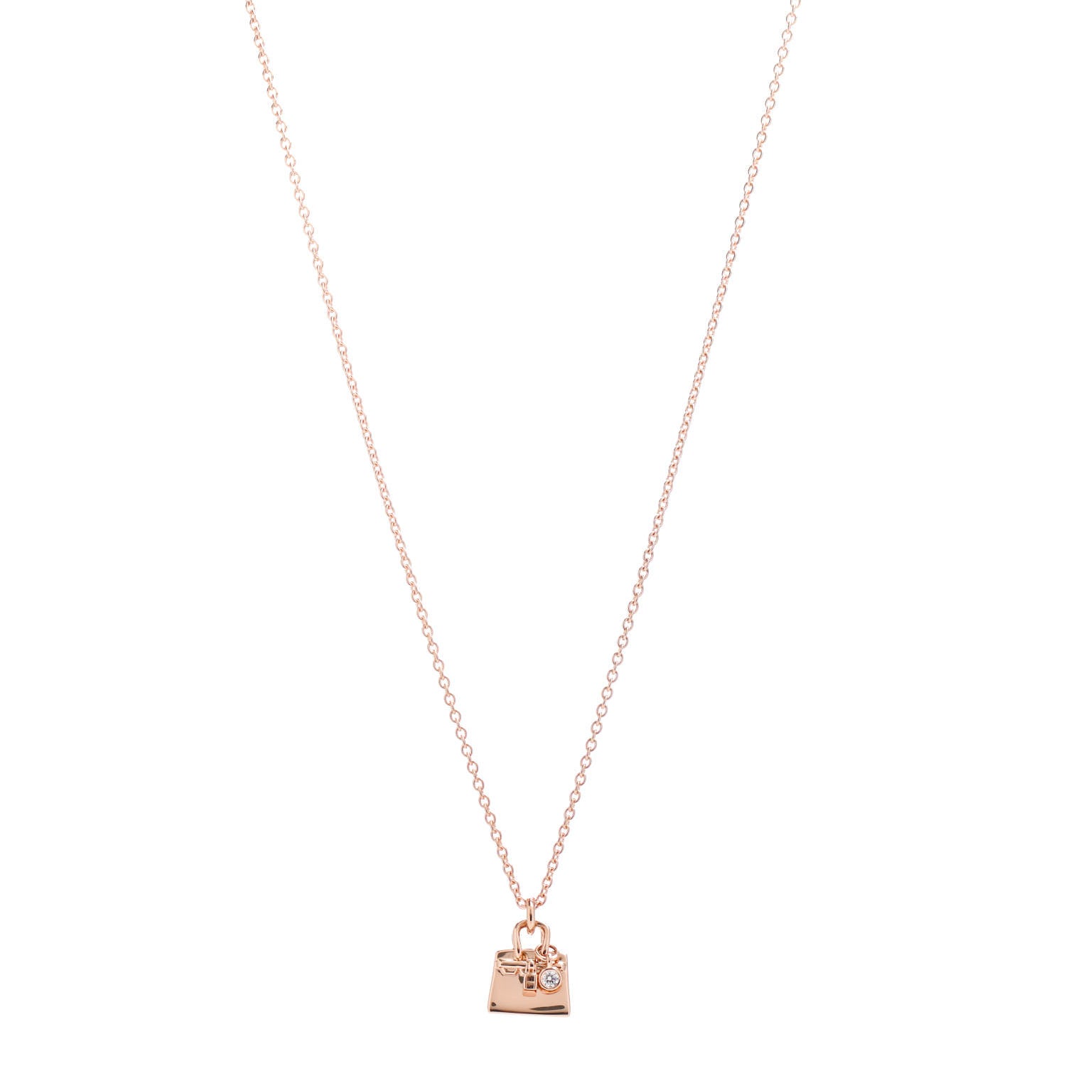 Hermes 18K Rose Gold Diamond Birkin Pendant Necklace 1 of 5