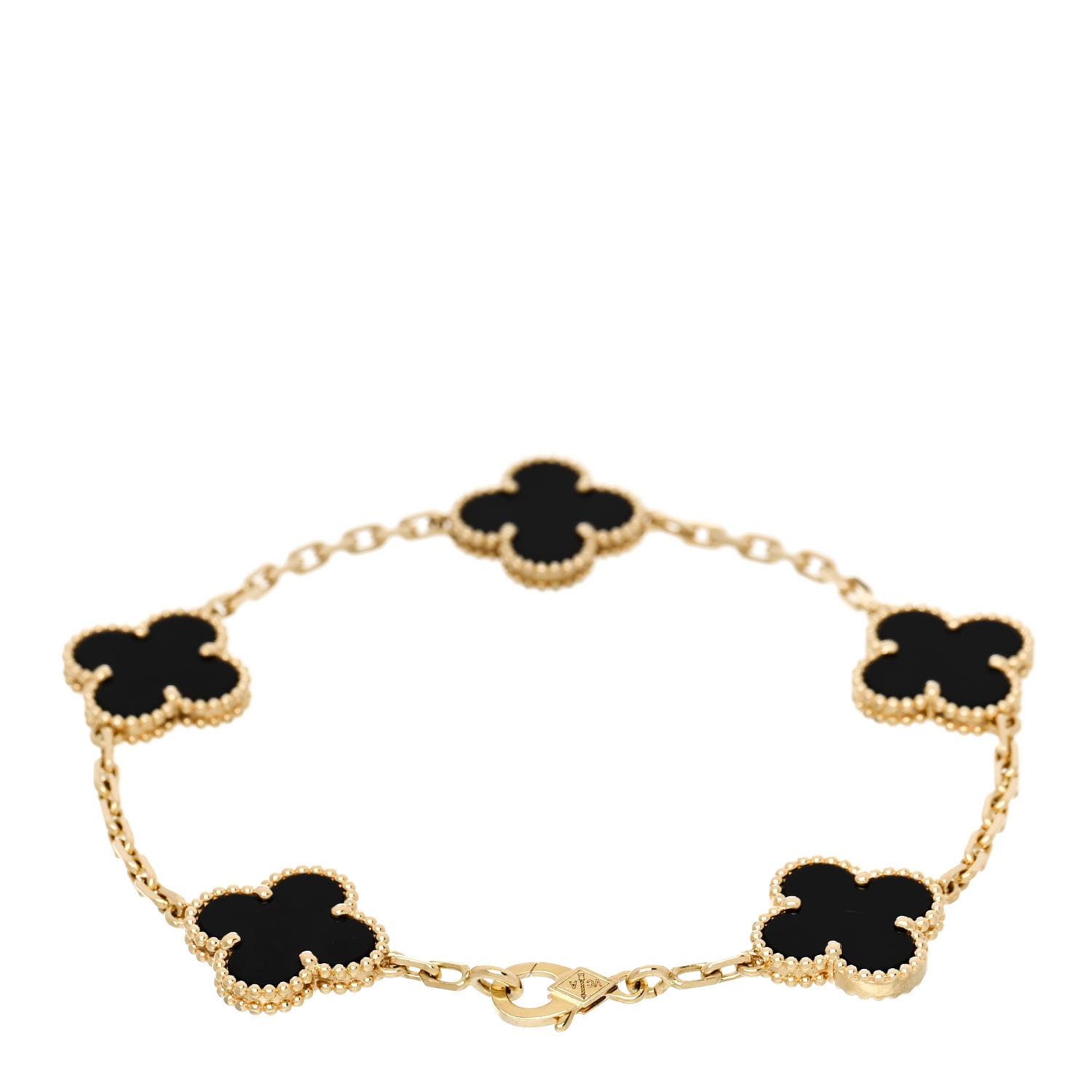 Van Cleef & Arpels 18K Yellow Gold Black Onyx 5 Motifs Vintage Alhambra Bracelet 2 of 5