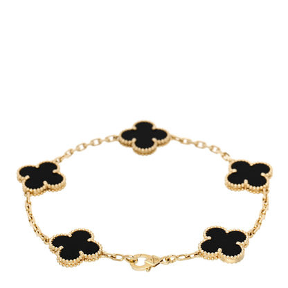 Van Cleef & Arpels 18K Yellow Gold Black Onyx 5 Motifs Vintage Alhambra Bracelet 2 of 5