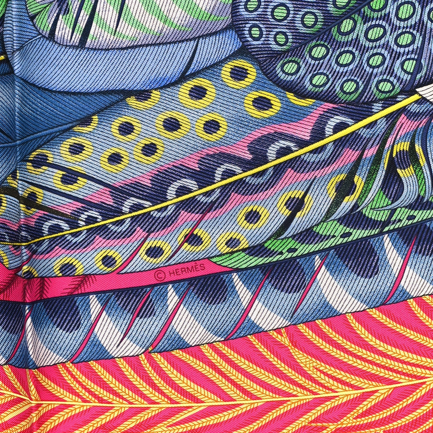 Silk Plumes En Fete Scarf 90 Rose Vif Bleu Vert
