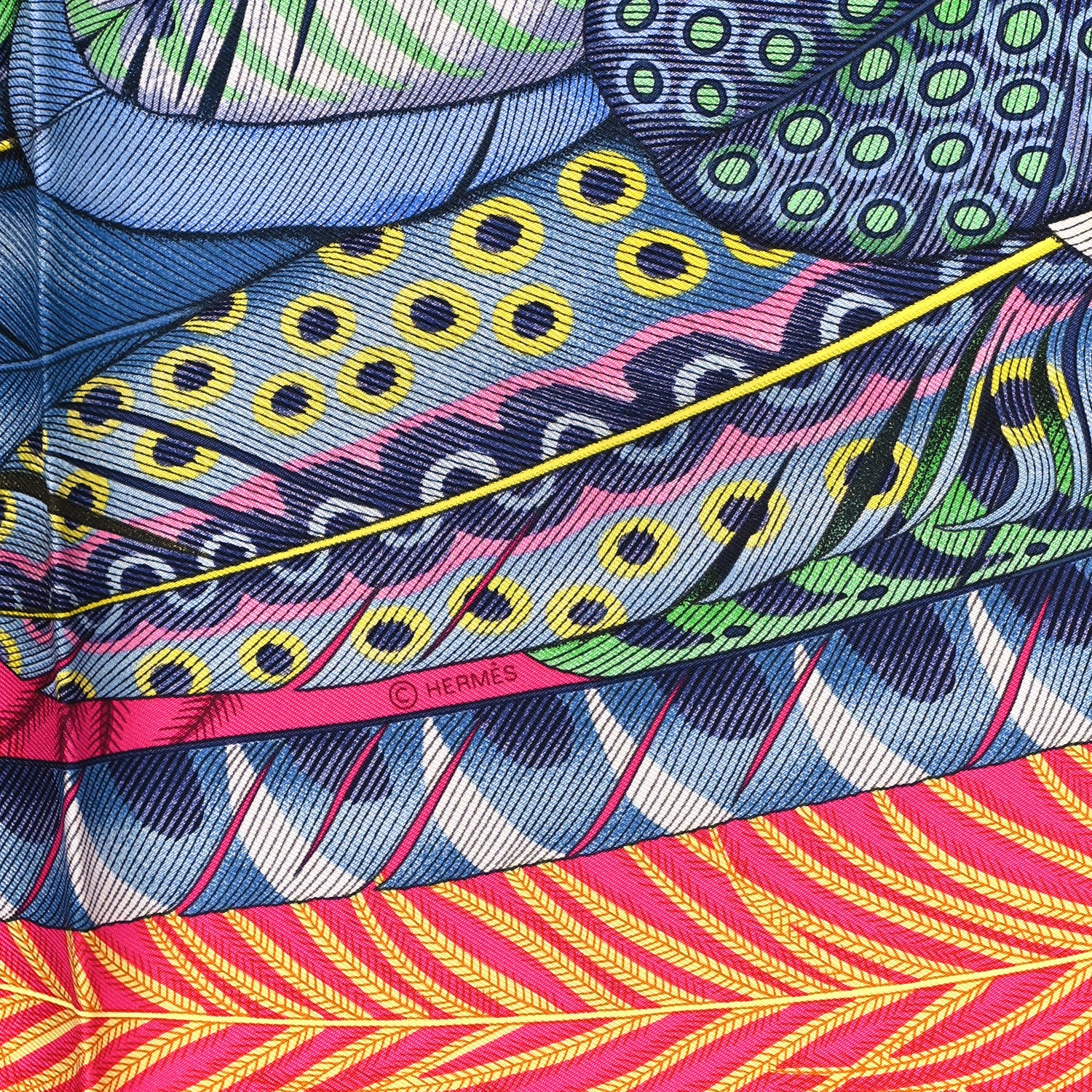 Hermes Silk Plumes En Fete Scarf 90 Rose Vif Bleu Vert 4 of 5