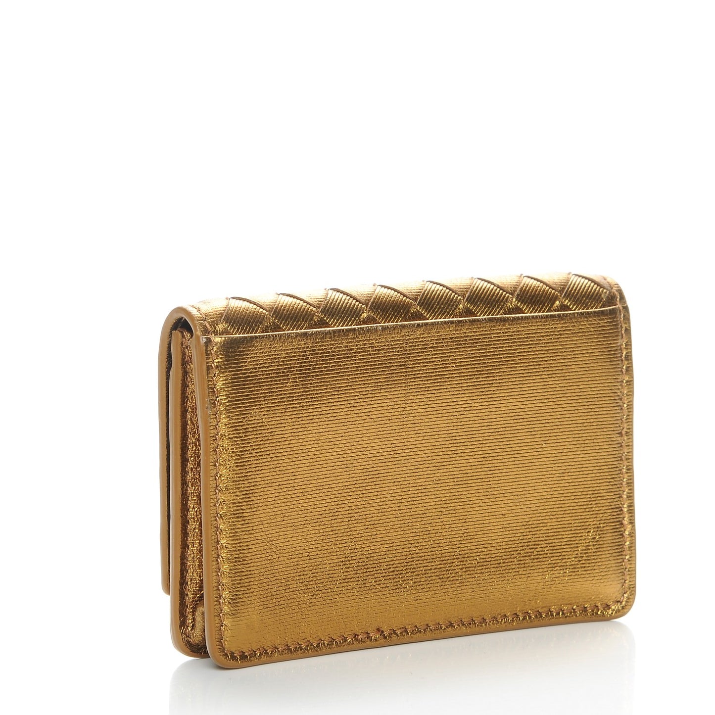 Metallic Intrecciato Grosgrain Card Case Dark Gold