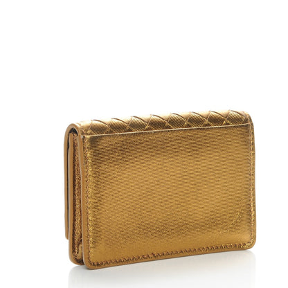 Bottega Veneta Metallic Intrecciato Grosgrain Card Case Dark Gold 3 of 7