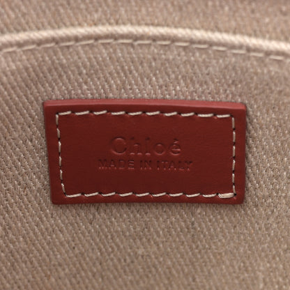 Chloe Cotton Calfskin Small Woody Ribbon Tote With Strap Dark Red 6 of 11
