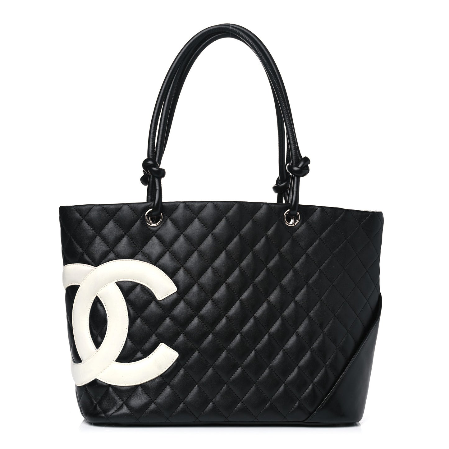 Calfskin Quilted Large Cambon Tote Black White