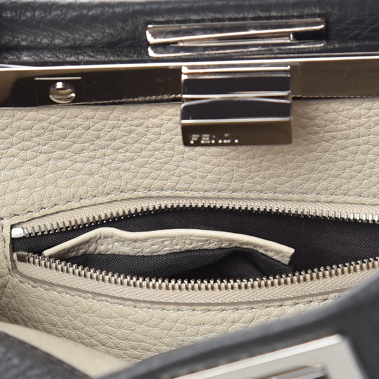 Fendi Cuoio Romano Selleria Bi-Color Mini Peekaboo Iconic Satchel Asfalto Latte 9 of 11