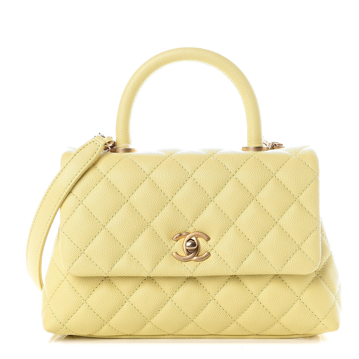 Caviar Quilted Mini Coco Handle Flap Yellow