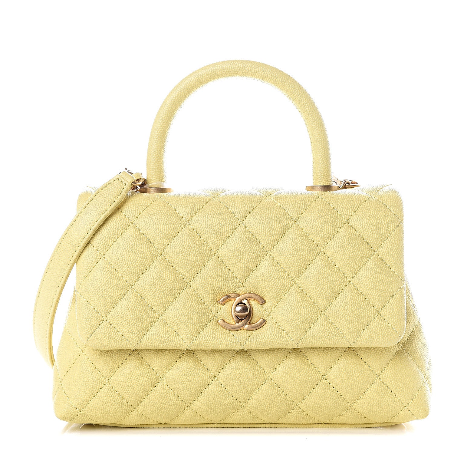 Chanel Caviar Quilted Mini Coco Handle Flap Yellow 1 of 10
