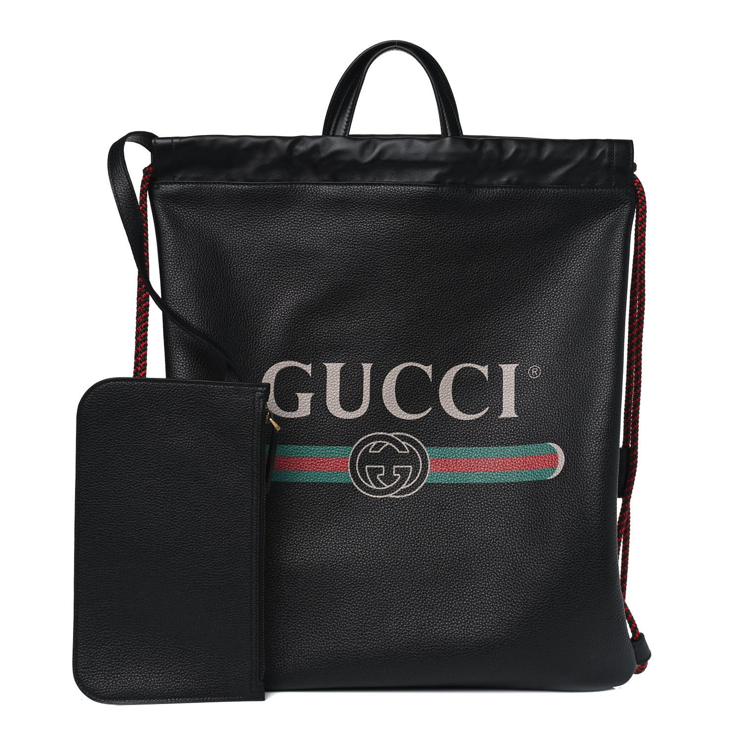 Calfskin Logo Drawstring Backpack Black