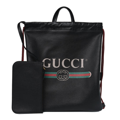 Gucci Calfskin Logo Drawstring Backpack Black 1 of 4
