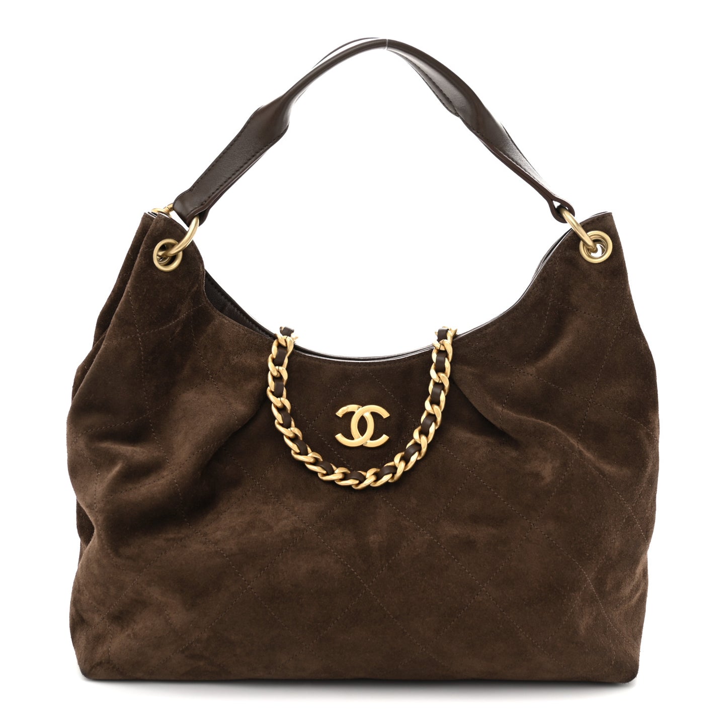 Suede Calfskin Lambskin Quilted Large Maxi Hobo Dark Brown