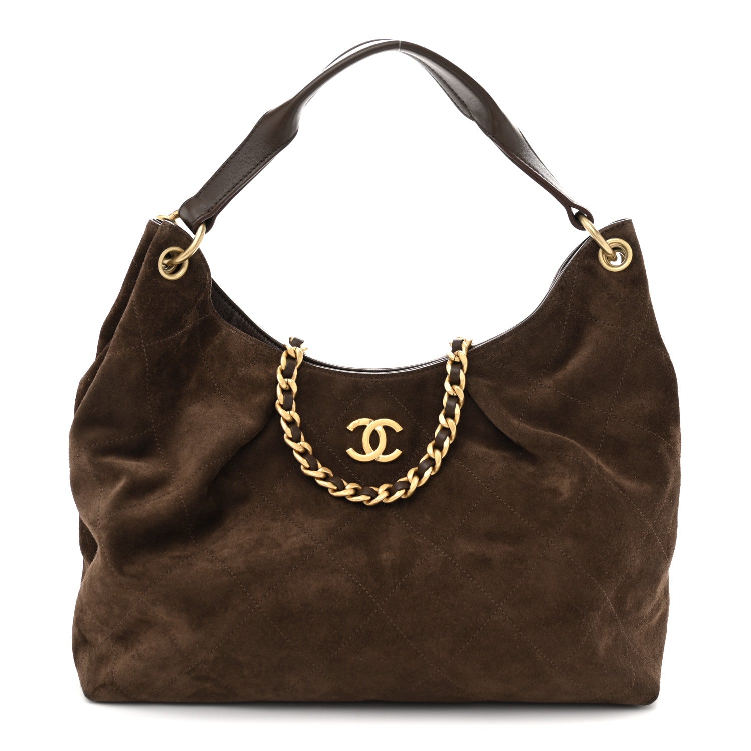 Chanel Suede Calfskin Lambskin Quilted Large Maxi Hobo Dark Brown 1 of 11
