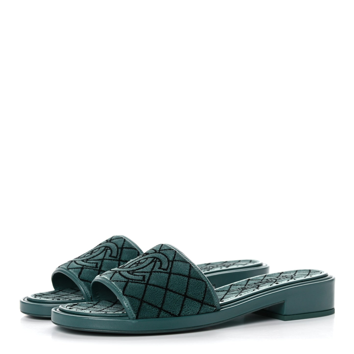 Embroidered Fabric Calfskin Slide Sandal 41 Green