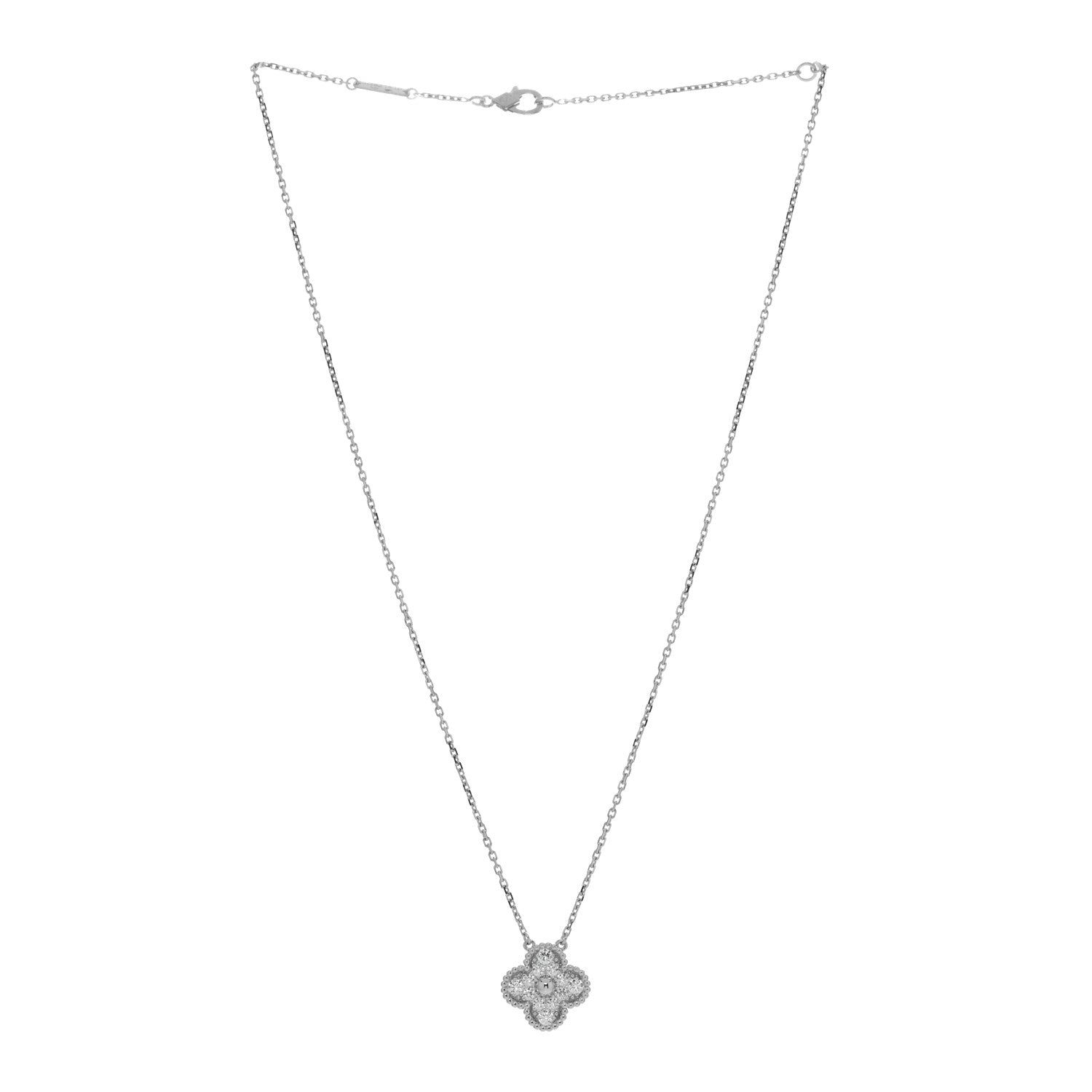 Van Cleef & Arpels 18K White Gold Diamond Vintage Alhambra Pendant Necklace 3 of 5