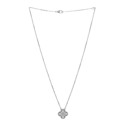 Van Cleef & Arpels 18K White Gold Diamond Vintage Alhambra Pendant Necklace 3 of 5