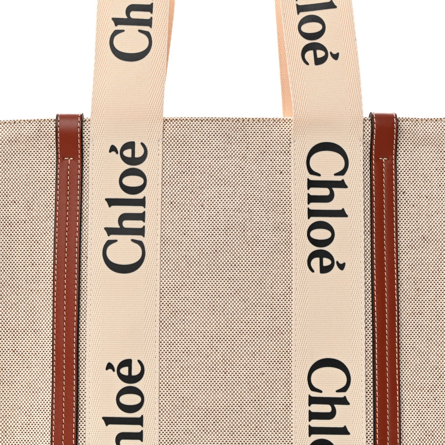 Cotton Calfskin Medium Woody Ribbon Tote White Brown