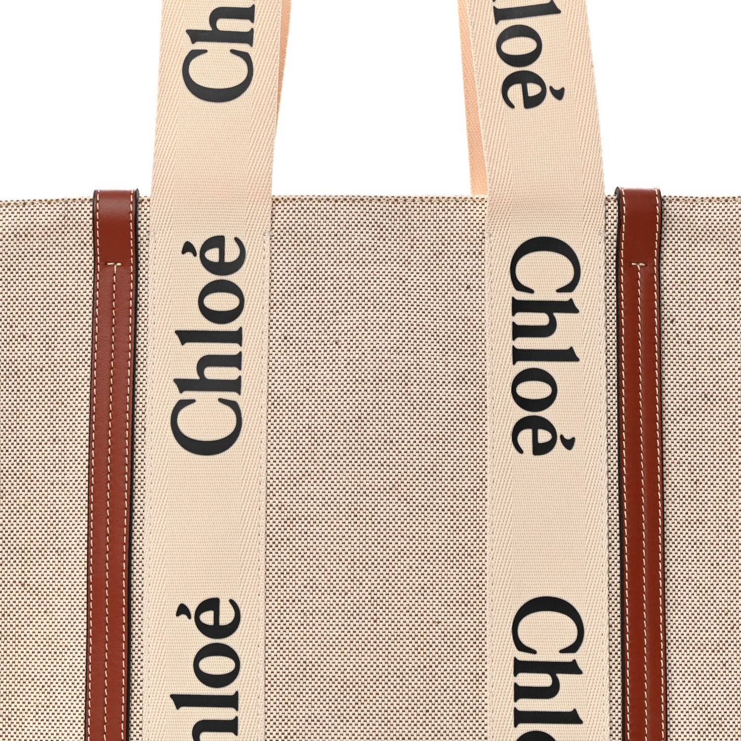 Chloe Cotton Calfskin Medium Woody Ribbon Tote White Brown 8 of 12