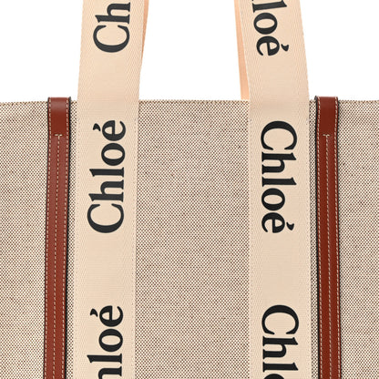 Chloe Cotton Calfskin Medium Woody Ribbon Tote White Brown 8 of 12
