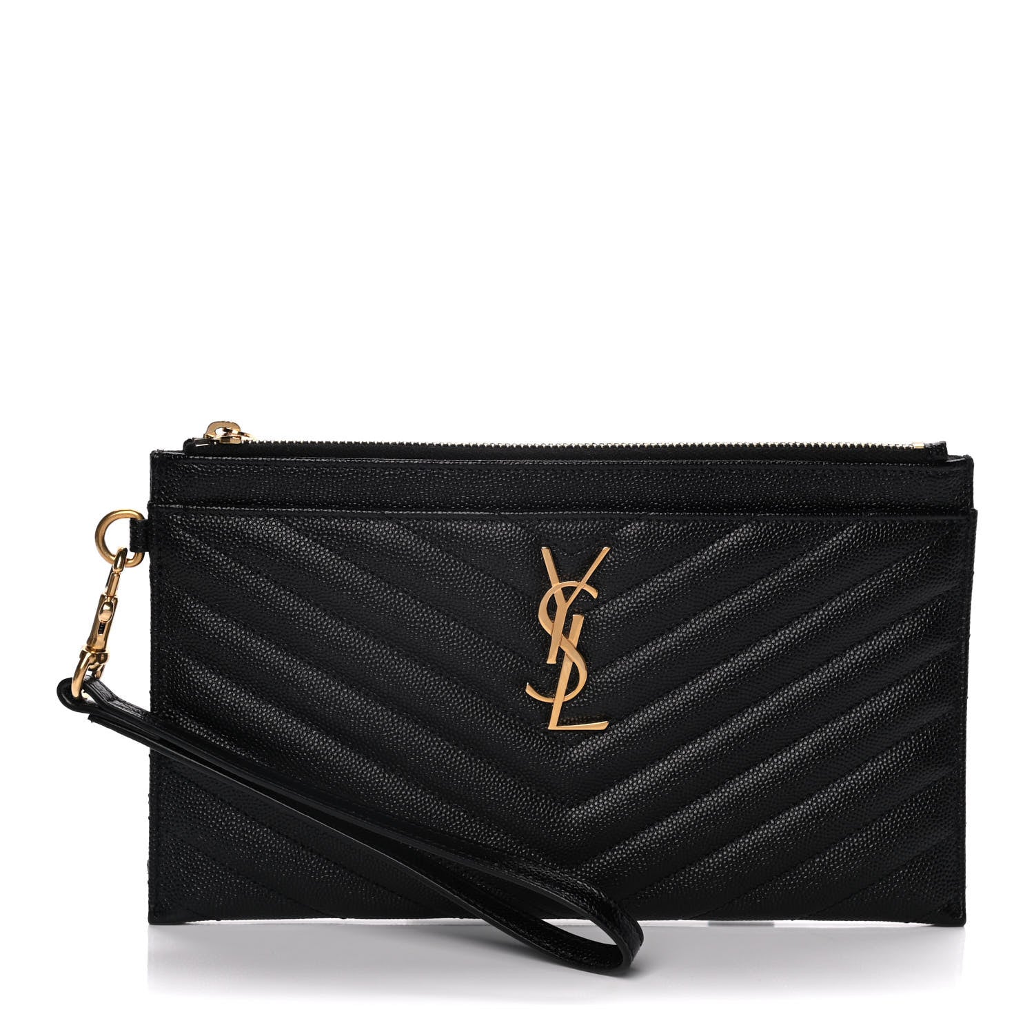 Saint Laurent Grain De Poudre Chevron Monogram Large Bill Pouch Black 1 of 17