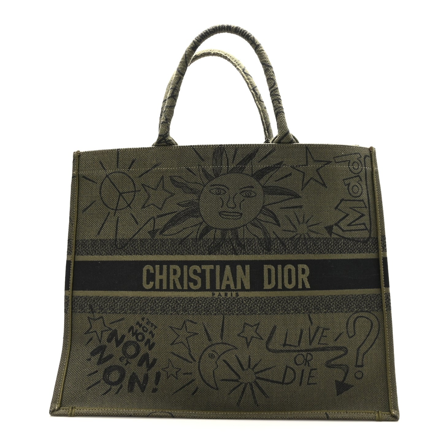 Canvas Embroidered Graffiti Book Tote Vert