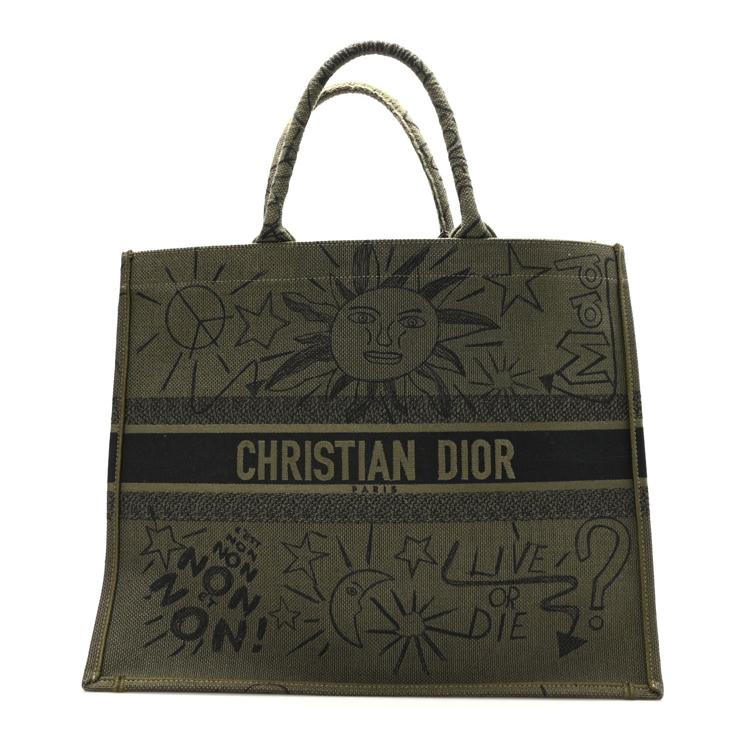 Christian Dior Canvas Embroidered Graffiti Book Tote Vert 1 of 9