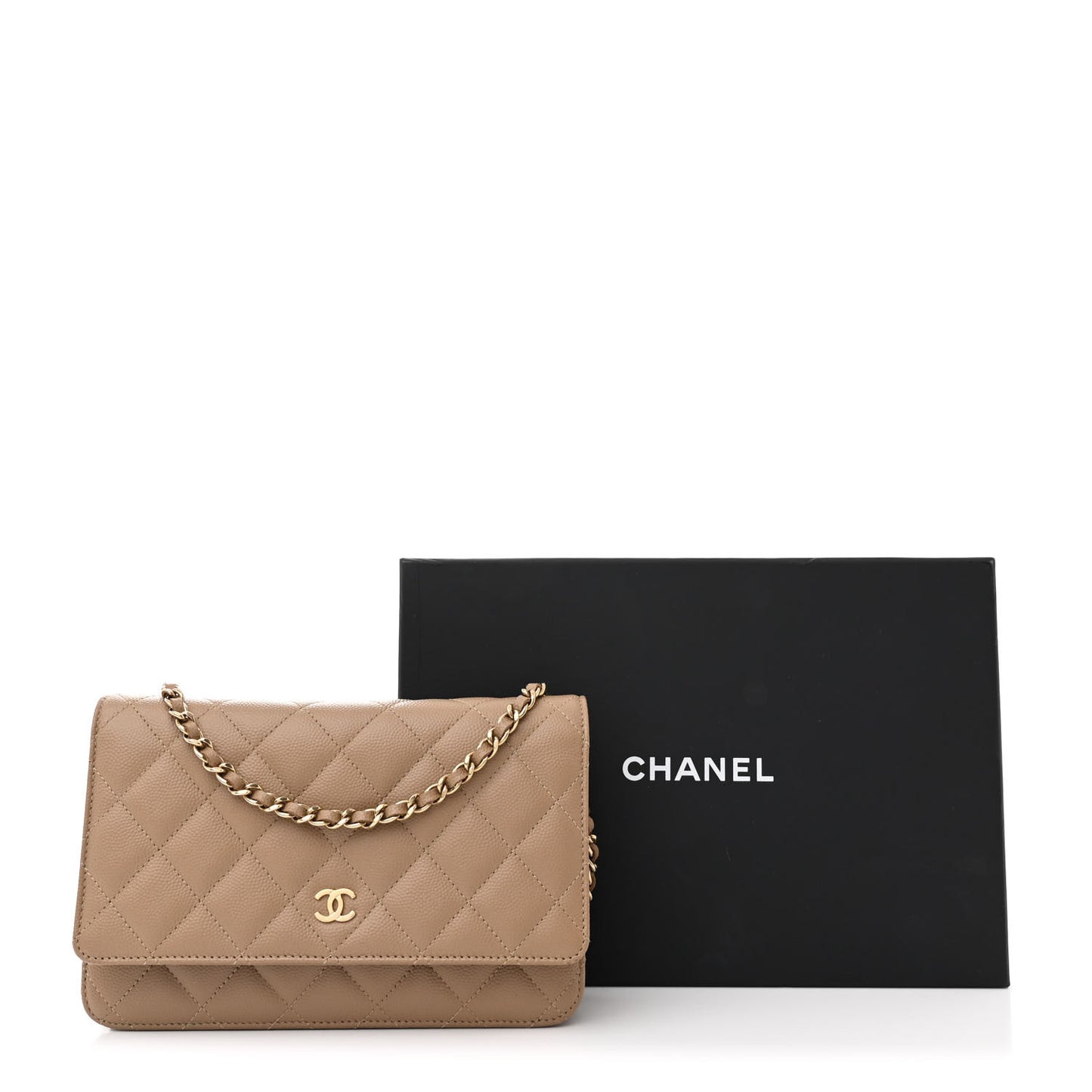 Caviar Quilted Wallet on Chain WOC Dark Beige