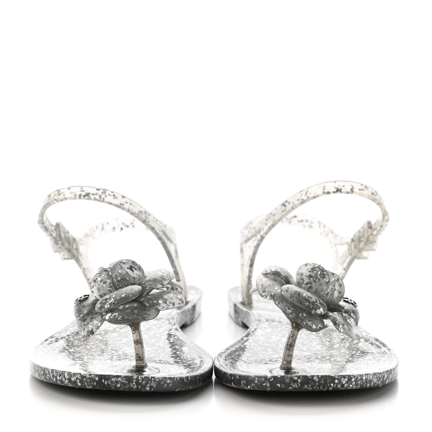 Jelly Camellia Glitter Thong Sandals 37 Grey