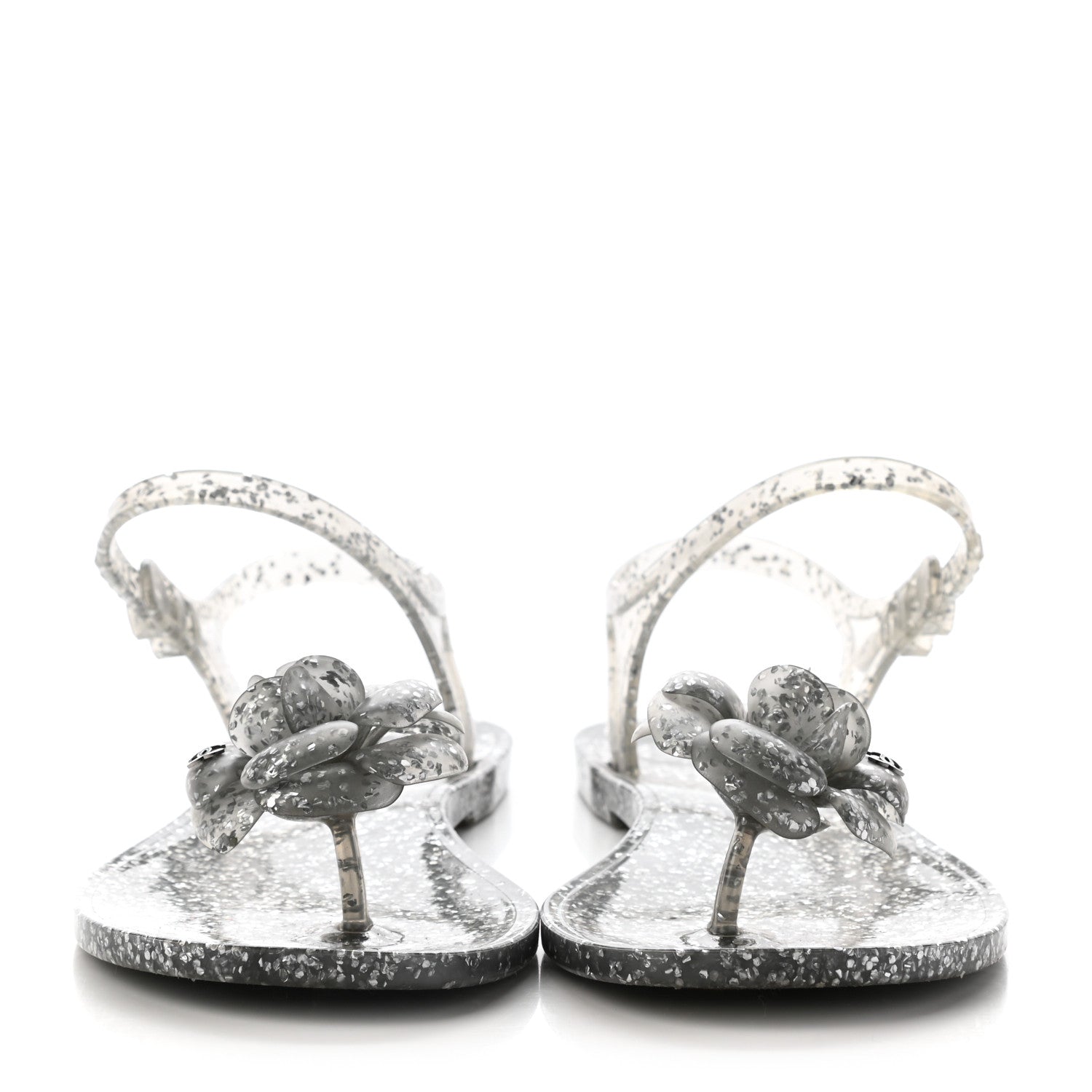 Chanel Jelly Camellia Glitter Thong Sandals 37 Grey 2 of 7