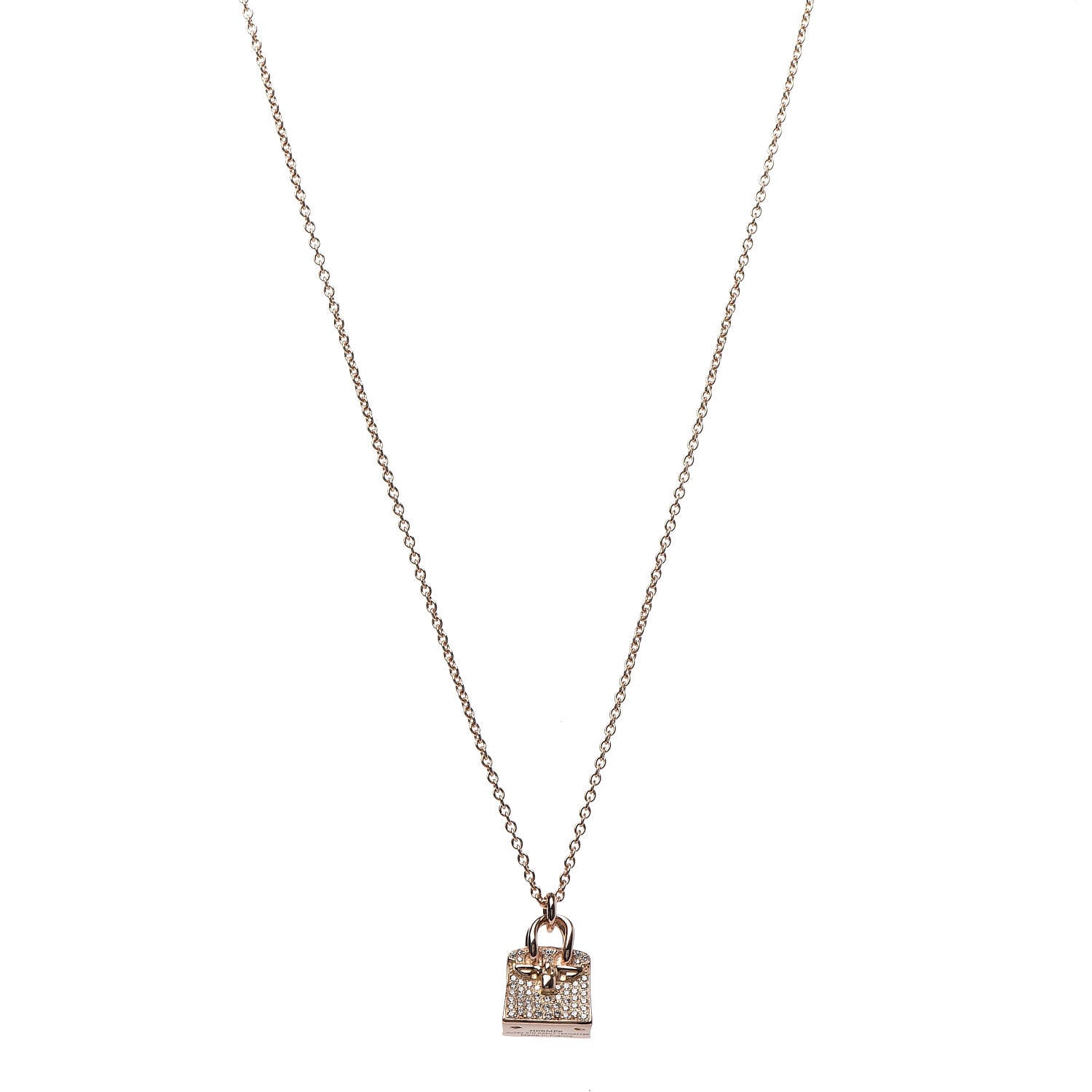 Hermes 18K Rose Gold Diamond Birkin Amulette Pendant Necklace 1 of 7