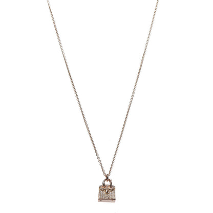 Hermes 18K Rose Gold Diamond Birkin Amulette Pendant Necklace 1 of 7
