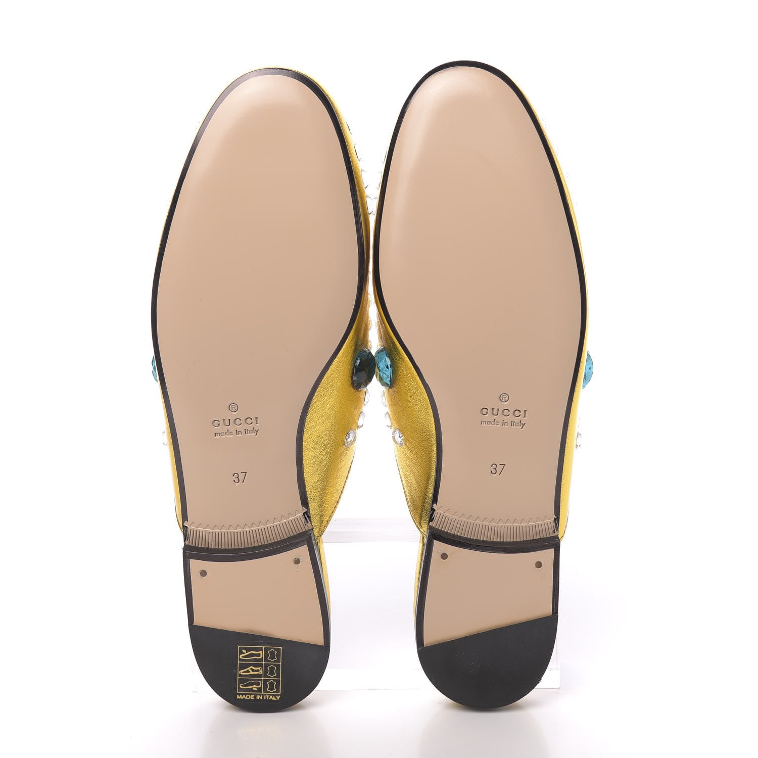 Gucci Metallic Nappa Crystal Womens Princetown Slippers 37 Gold 5 of 9