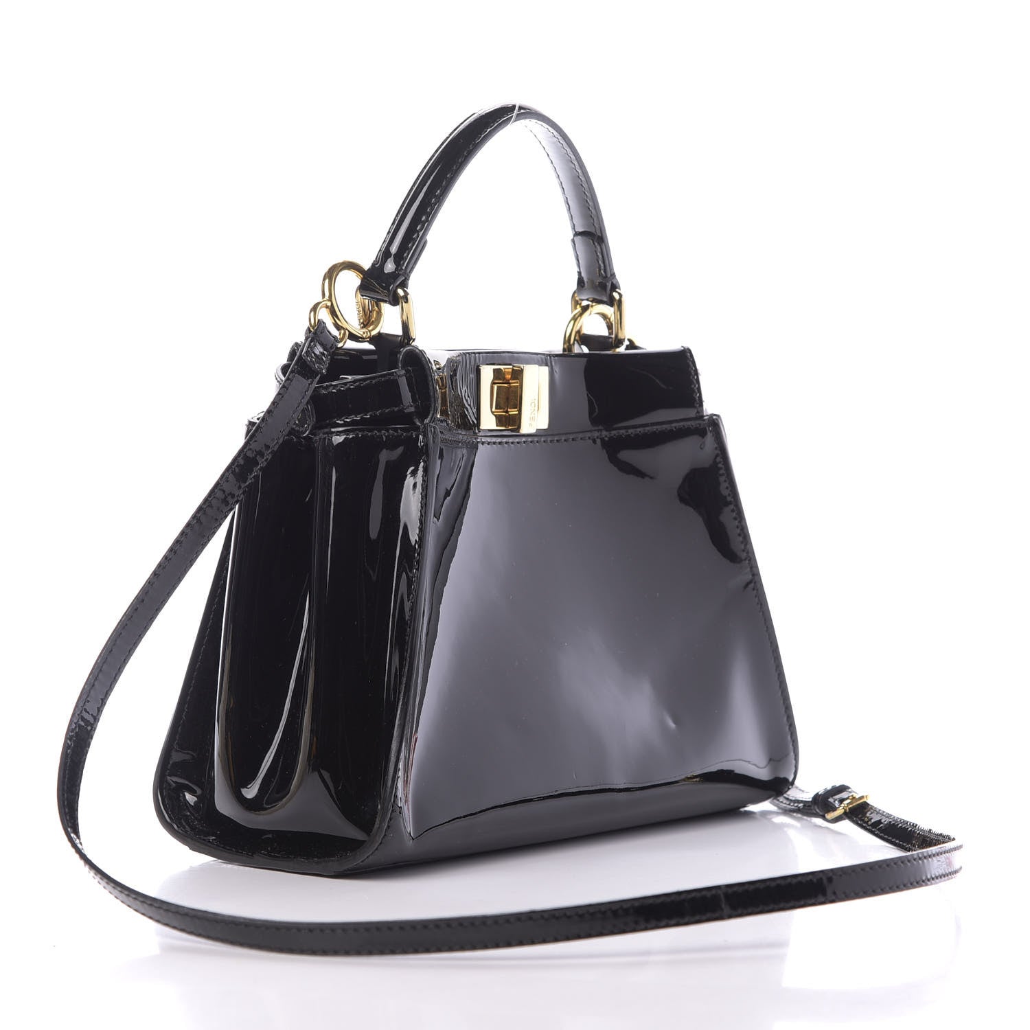 Fendi Vitello Vernice Mou Mini Peekaboo Iconic Satchel Black 3 of 10