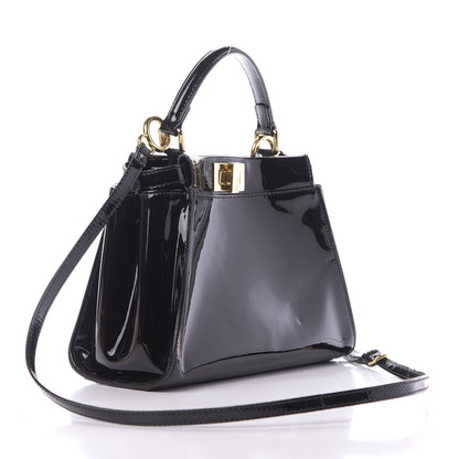 Fendi Vitello Vernice Mou Mini Peekaboo Iconic Satchel Black 3 of 10