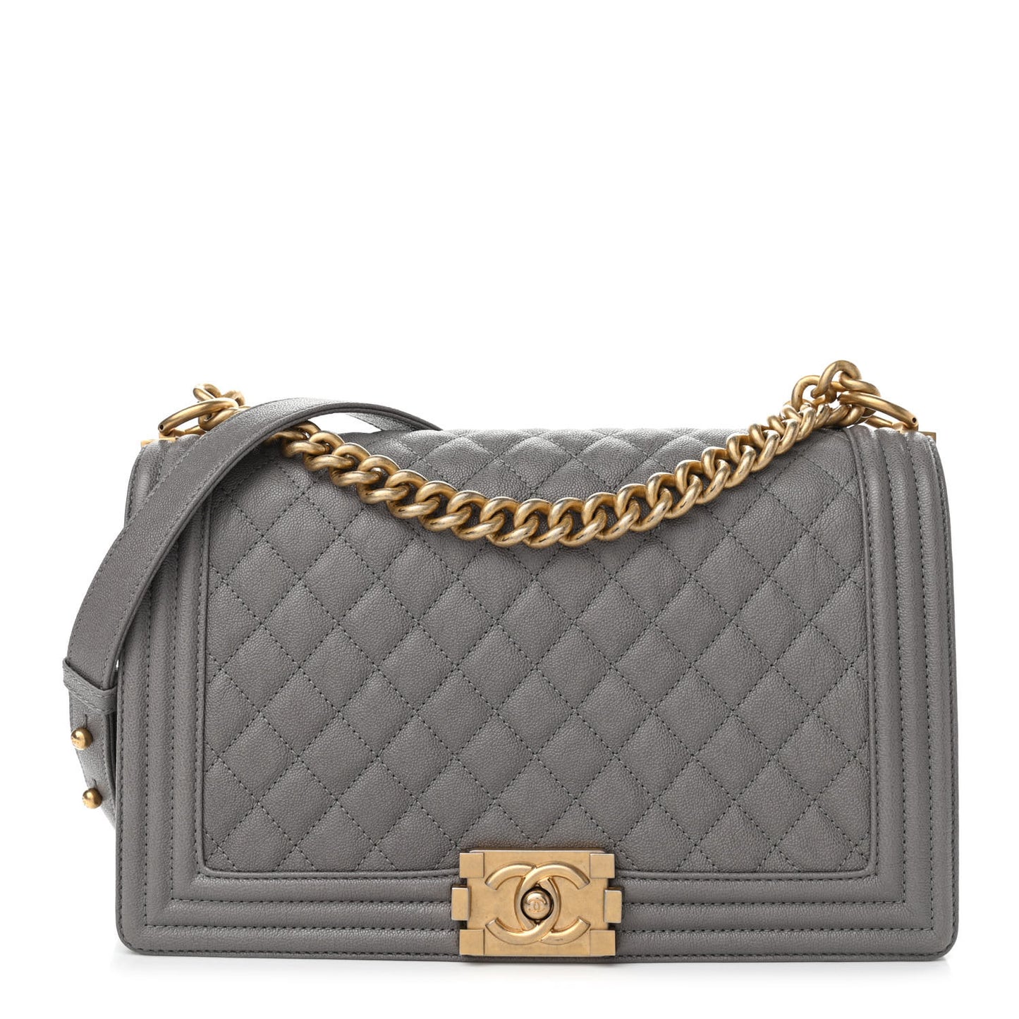 Caviar Quilted New Medium Boy Flap Grey