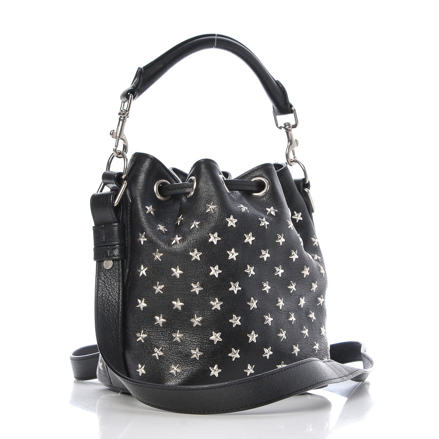 Calfskin Star Studded Small Emmanuelle Bucket Bag Black