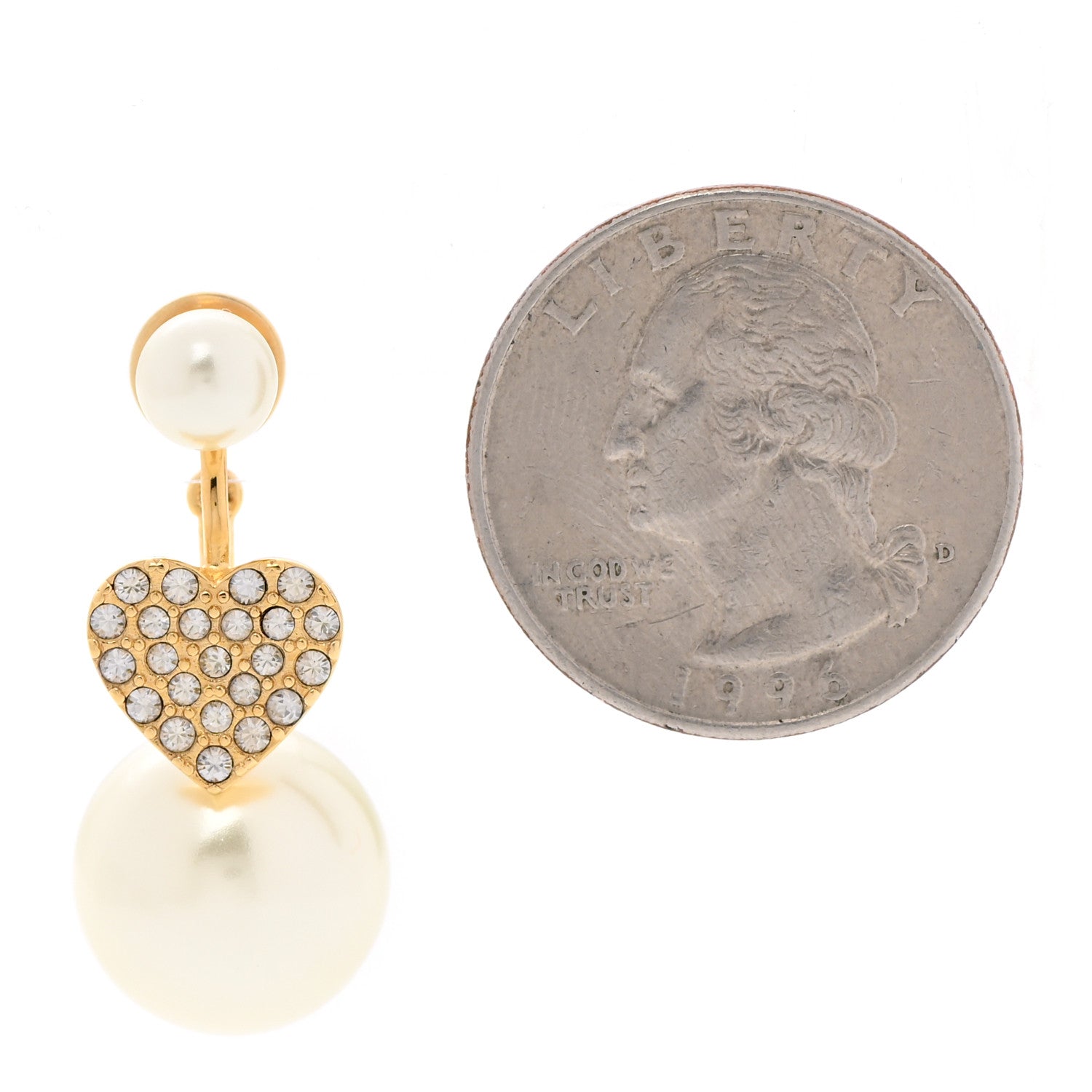 Christian Dior Pearl Crystal Heart Tribal Earring Gold 2 of 4