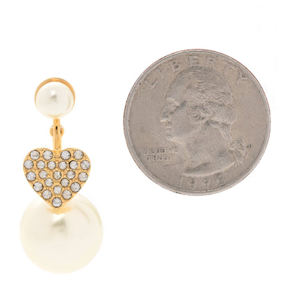 Christian Dior Pearl Crystal Heart Tribal Earring Gold 2 of 4