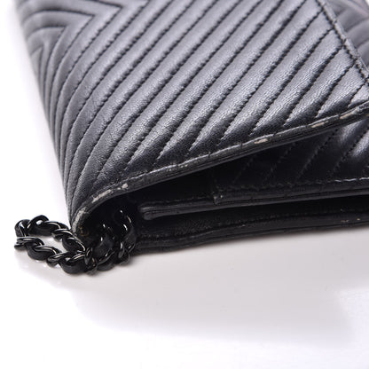 Chanel Lambskin Chevron Quilted Wallet On Chain WOC So Black 11 of 17